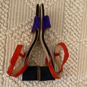 J.Crew colorblock suede sandal with low heel- brand new, never worn